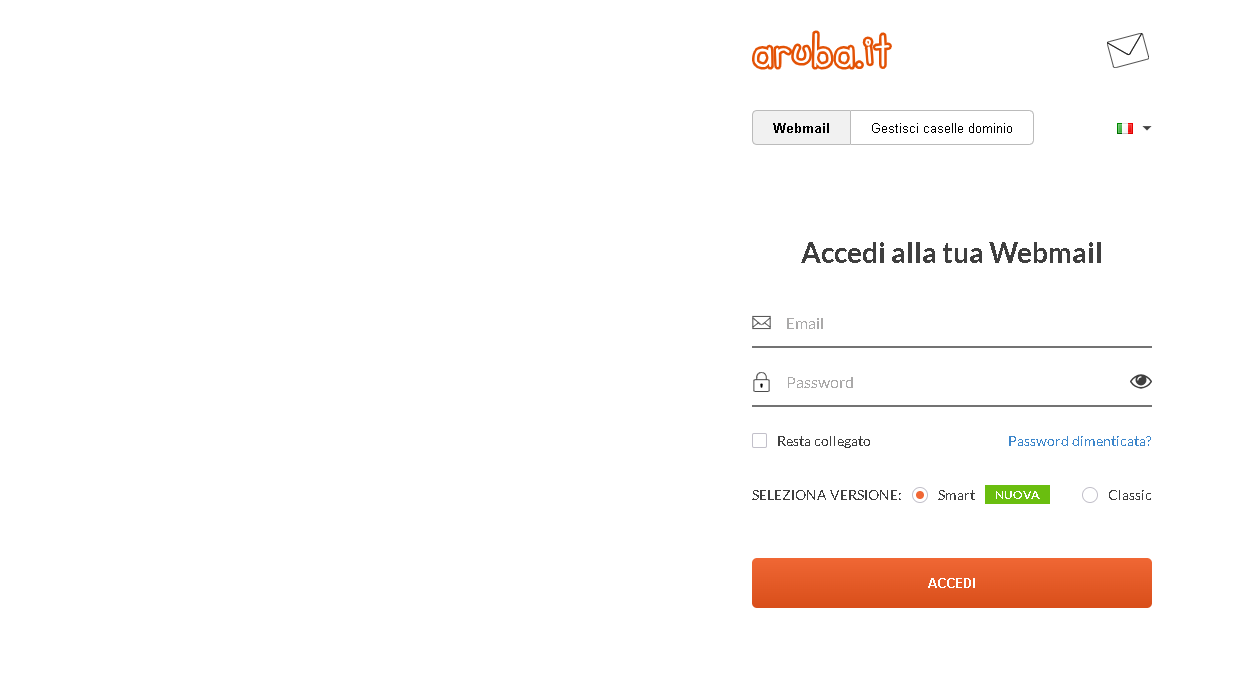 Pagina di login per la webmail di Aruba.