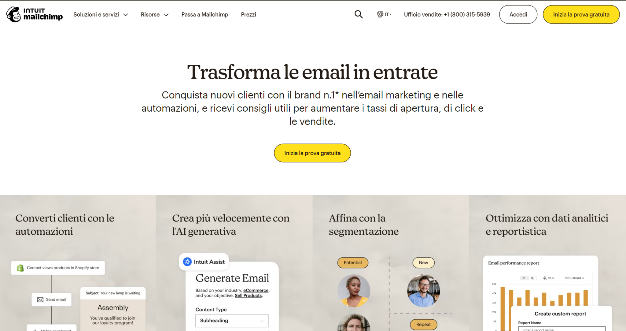 Schermata principale piattaforma email marketing Mailchimp.