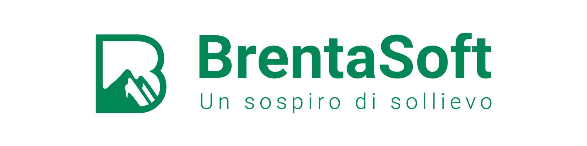 Logotipo de BrentaSoft con montaña y eslogan.