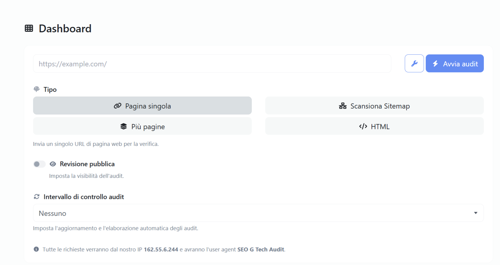 Dashboard for website SEO audits